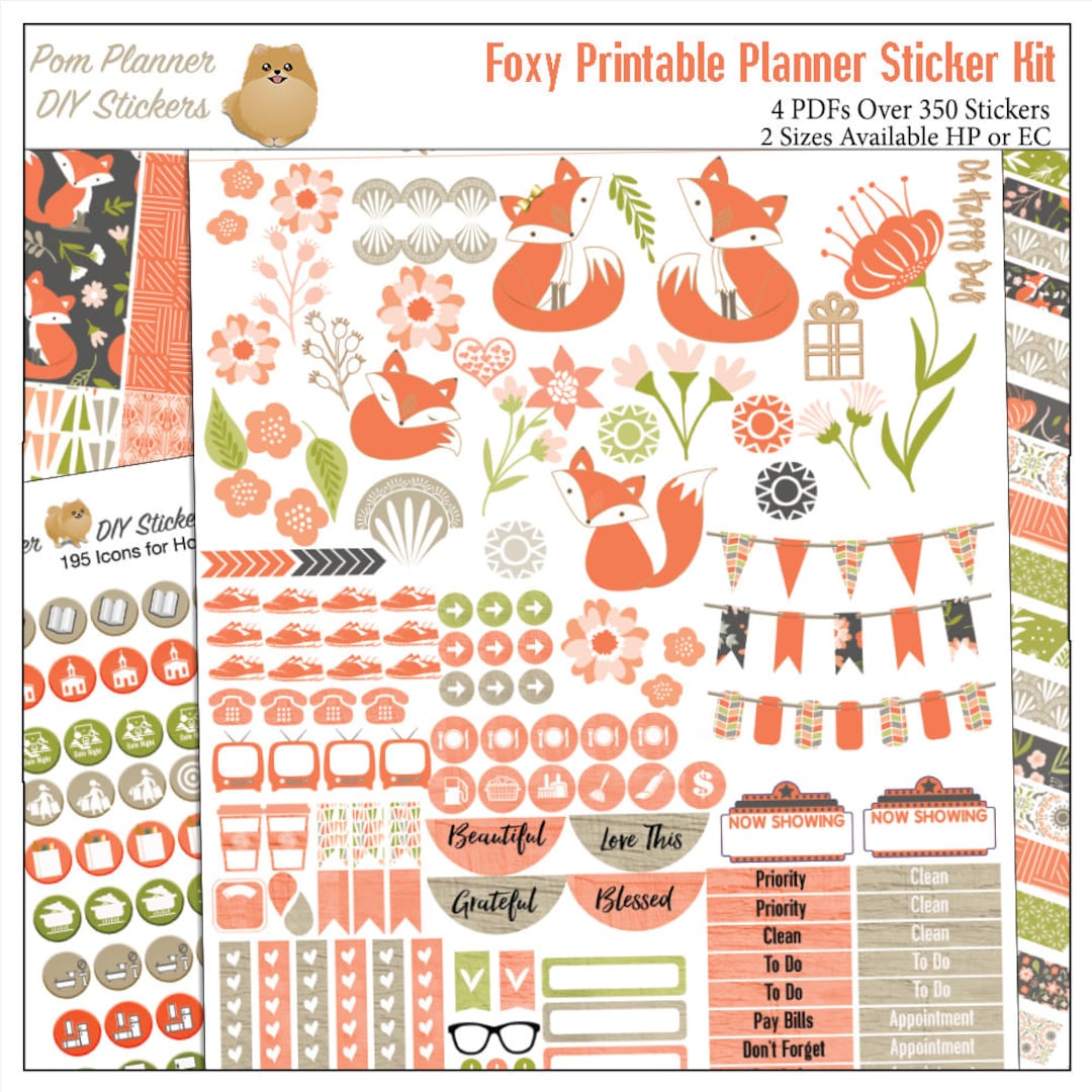 Planner Kit! Foxy Printable Planner Stickers Kit 4 Pdfs, EC or Happy ...