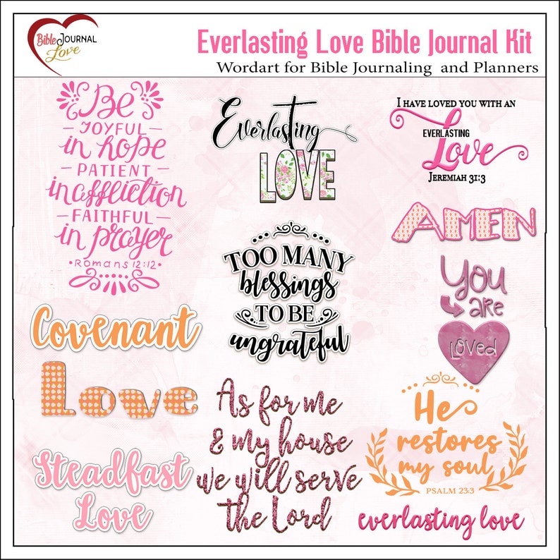 Everlasting Love Bible Journaling Kit Vintage Ladies, Mixed Media, Paint, Clusters, Travelers Notebook, Bible Verses in Pink Orange Peach image 6