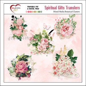 May include: Four digital paper clusters featuring pink roses, green leaves, and white flowers with a watercolor effect. The clusters are perfect for scrapbooking, card making, and other paper crafts.