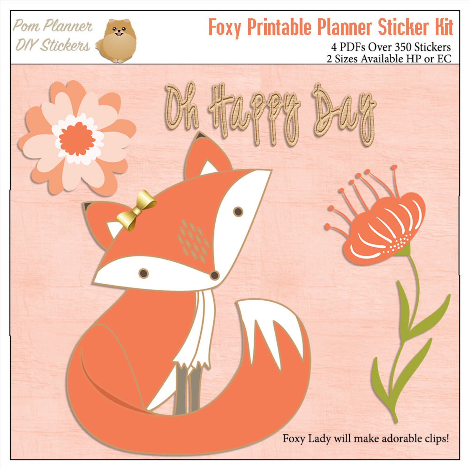 Planner Kit Foxy Printable Planner Stickers Kit 4 Pdfs EC or | Etsy