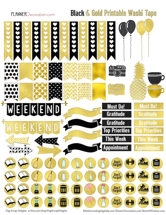 Planner Kit Stickers Gold and Black Foil Printable Planner for Erin Condren  & EC Happy Planner Elegant Tassels Washi Ribbons -  Hong Kong