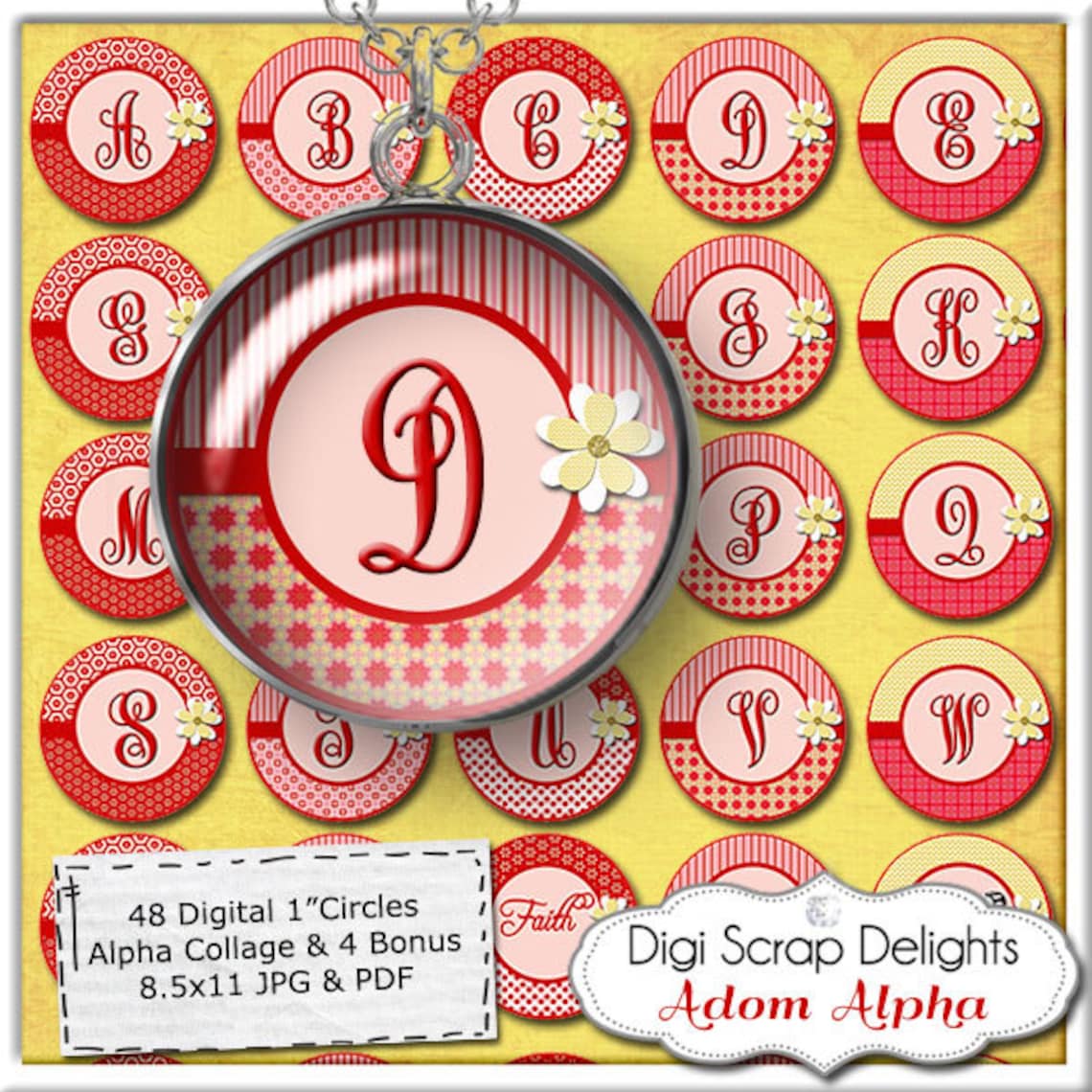 Pink Red Gold Alpha Collage One Inch Circles Pendants Etsy