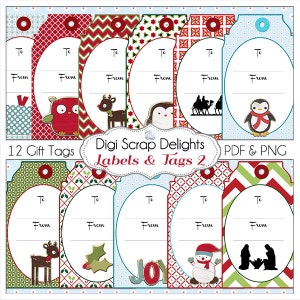 Printable Christmas Labels & Tags  DIY You Print  8.5x11 PDF or Digital Scrapbooking PNGs Instant Download