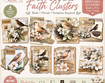 Vintage Faith Word Art Paper Clusters: Christian Junk Journal Ephemera (Digital & Printable Download)