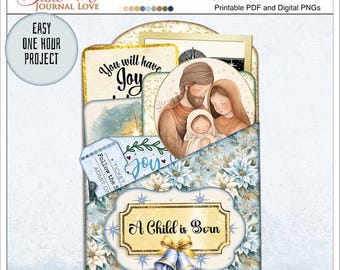 Kit per diario di Natale • Materiale effimero per diario biblico di Natale • Tasche, biglietti e fogli • Adatto ai principianti