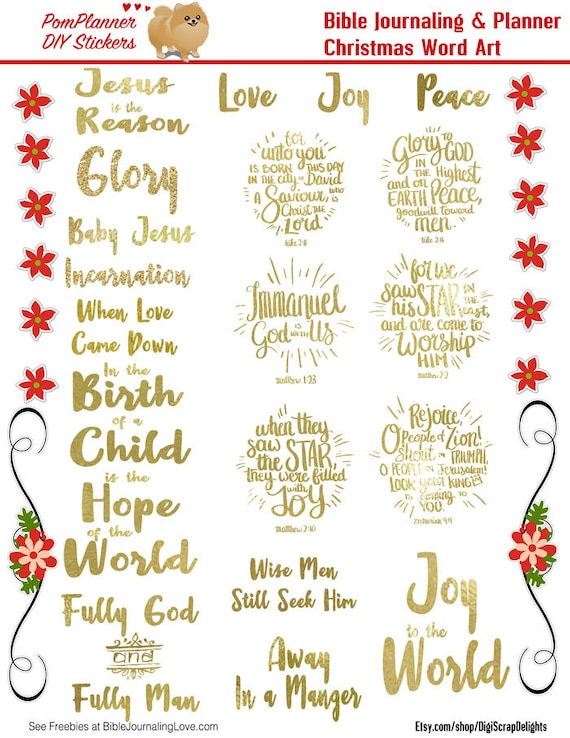 Christmas Bible Journal Kit Printable Christian Stickers for Bible  Journaling or Planners. DIY Stickers. Digital 