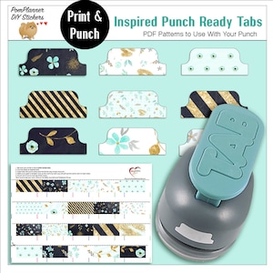 Inspired Punch Ready Tabs for Bible Journalling / Teal, Black, & Gold Patterns