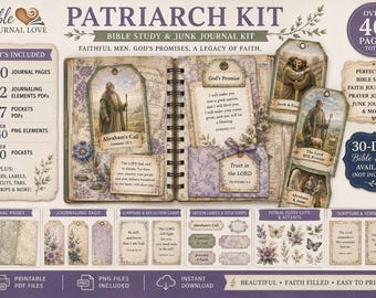 Vintage Patriarch Junk Journal Kit | Christian Ephemera, Tags (70 PDF Printable Bundle)