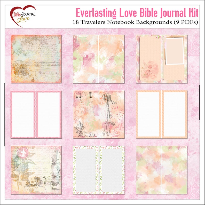 Everlasting Love Bible Journaling Kit Vintage Ladies, Mixed Media, Paint, Clusters, Travelers Notebook, Bible Verses in Pink Orange Peach image 9