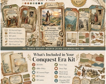 Conquest Junk Journal Kit | Vintage Bible Ephemera, Tags (50 PDF Printable Bundle)