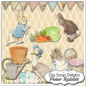 SALE Peter Rabbit Digital Scrapbook Kit, Instant Download, Beatrice Potter Clip Art, Baby Showers, Invites, Birthday image 2