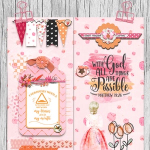 May include: Pink and orange scrapbook page with a quote about faith and a decorative tag that says "I seriously need a speedbump between my brain and my mouth".