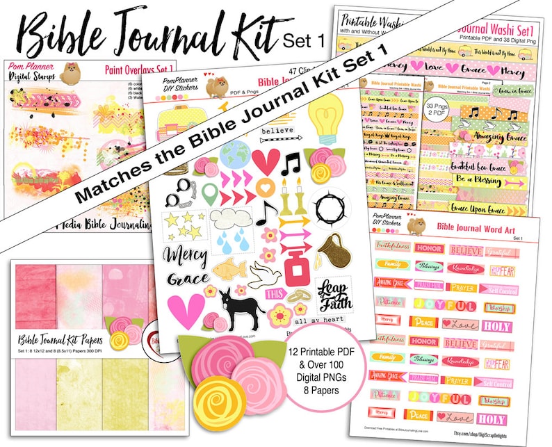 Printable and Digital Bible Journal Kit Set 1 Grace Both Printable & Digital Kits. Print Sticker Paper or PNG Drag n Drop PSE image 3