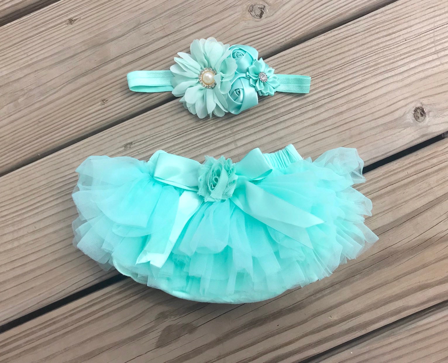 Mint Bloomer and Headband Set Baby Girl Ruffle Bottom Tutu Etsy