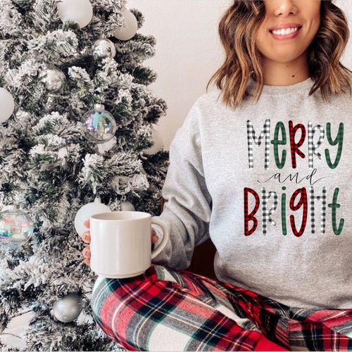 Merry and Bright Sweatshirt Womens Christmas Sweater Cute Etsy