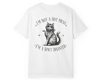 Camiseta "Gato Desastre Apimentado" | Camiseta com Frase Divertida e Gato de Óculos de Sol