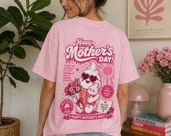 Camiseta com estampa | Dia das Mães: desenho animado de sorvete e estampa floral