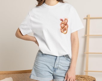 Camiseta rosa com estampa de cobra e bolinhas | Camiseta com estampa "Ano da Mudança"