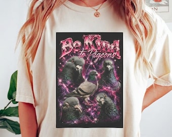 Be Kind Pigeons tee | Pigeon collage graphic tee, urban bird shirt