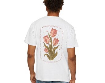 Camiseta floral de tulipas Bloom With Grace | estampa botânica nas costas