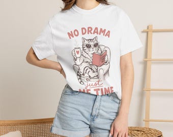 Camiseta "Sem Drama Gato Cadeira de Leitura" | Camiseta com estampa "Tempo para Mim"