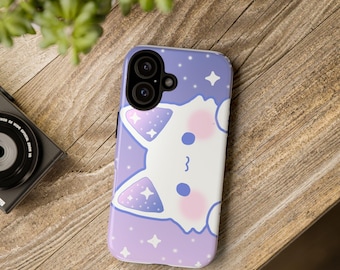 Capa para celular Kawaii Star Cat | Capa resistente, galáxia roxa pastel