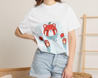 Camiseta Red Panda Float com Maçãs | Camiseta Just Chill and Swim