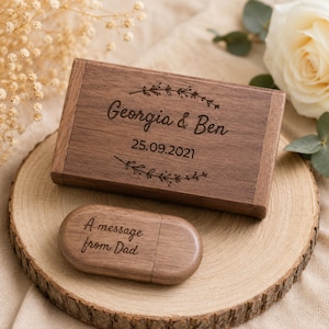 Memoria USB ovalada de madera personalizada para bodas y caja de regalo magnética personalizada 2.0 3.0