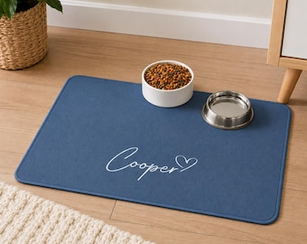 Tapete personalizado para comedero de mascotas, mantel individual antideslizante para cuenco de perro o gato con nombre.