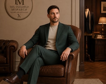 Smaragdgroen herenpak van puur linnen, getailleerde zomerbruiloft blazer set