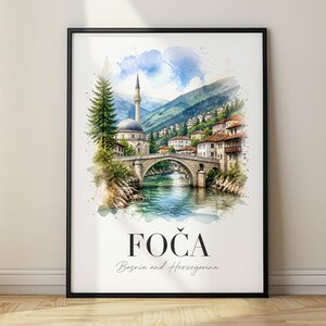 Foča Watercolor Print Bosnia and Herzegovina Travel Poster Wall Art Home Decor Gift