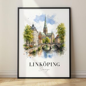 Linköping Watercolor Print Sverige Travel Poster Wall Art Home Decor Gift