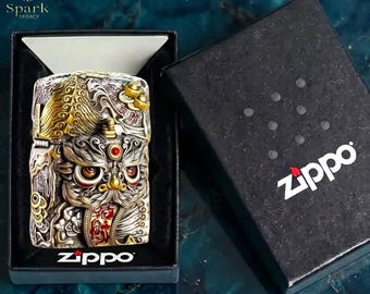 Ancient Guardian Dragon Lighter Zippo Style, Chinese Fortune Wealth Design Collectible Gift for Him Lucky Coin Art Premium Metal