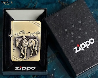 Vintage cowboy horse Zippo lighter collectible, engraved western art design piece, birthday gift, gift for him, anniversary gift, mens gift