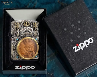 Antique guardian mask Zippo lighter collectible, ornate mythic art design piece, birthday gift, gift for him, anniversary gift, mens gift