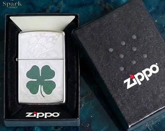 Zippo Clover Lighter Lucky Four Leaf Design Polished Chrome Windproof Collectible Gift Minimalist Elegant Zippo Lighter