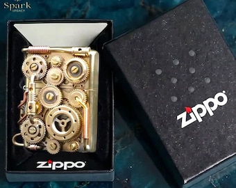 Steampunk Gear Zippo Lighter Vintage Mechanical Design Collectible, Industrial Metal Zippo Gift for Him Unique Steampunk Case