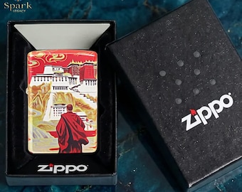 Scenic monastery art Zippo lighter collectible, red temple landscape design piece, birthday gift, gift for him, anniversary gift, mens gift