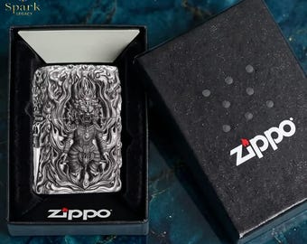 Zippo Guardian Deity Engraved Lighter Antique Silver Relief Art Spiritual Symbol Coin Design Collectible Zippo Gift