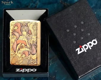 Anime Fox Girl Zippo Lighter Vintage Floral Engraved Collectible Artistic Fantasy Design Elegant Gift for Her Unique Zippo