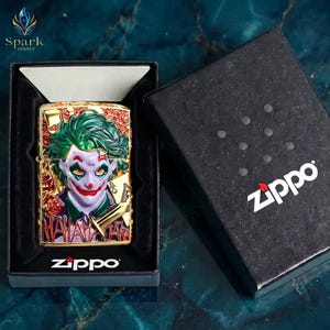 Vivid Joker Art Lighter Zippo Style, Colorful Comic Villain Design Collectible Gift for Him Birthday Gift Mens Accessories Premium