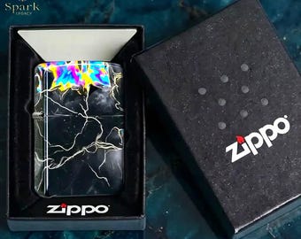 Black Marble Zippo Lighter Iridescent Abstract Design Premium Collectible Sleek Modern Zippo Gift Idea Minimalist Style