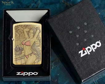 Vintage Pinup Girl Zippo Lighter Collectible, engraved gold bikini art gift for him birthday gift mens accessories anniversary gift present