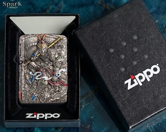Mythic warrior art Zippo lighter collectible, intricate guardian figure design piece, birthday gift, gift for him, anniversary gift men gift