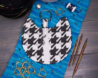 Cat Knitting Notions Bag | Tools for Knitters | Catstooth (Houndstooth, but with cats!)