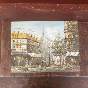 Signed Burnett City Scene Downtown European Metro City Center Square People Canvas Cityscape image 1