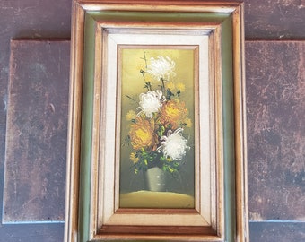 Original Oil Painting on Board Framed Still Life Flowers Floral Artist Signed Yellow White Roses # 8736