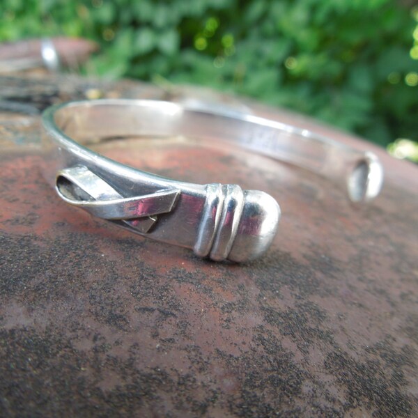Sterling Silver Cuff Bracelet Italy Italian Breast Cancer Ribbon
