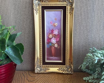 Vintage Floral Oil Painting: Signed Robert Cox, Gold Frame, Still Life