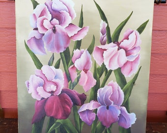 Original Oil Painting on Canvas Still Life Flowers Floral Artist Signed Kuiper Iris of Springtime 24" x 18" # 8772
